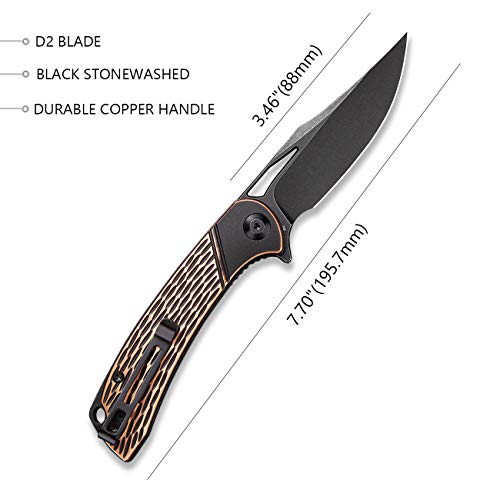 CIVIVI Dogma Pocket knife, Black Stonewashed D2 Blade, Copper Handle, Liner Lock, Ball Bearings Pivot,Flipper Opening Utility Knife with Reversible Deep Carry Pocket Clip C2005F