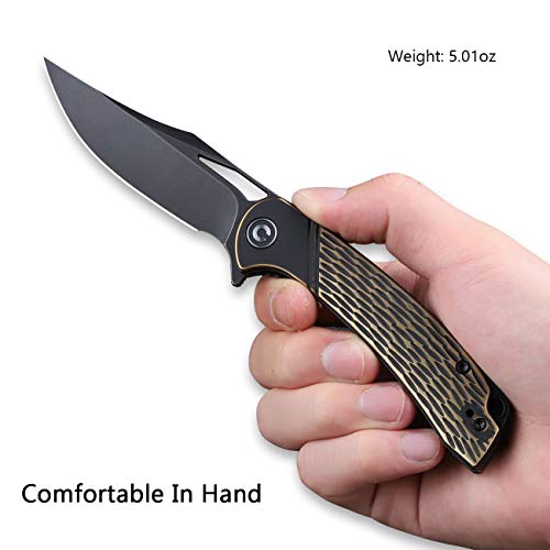 CIVIVI Dogma Pocket knife, Black Stonewashed D2 Blade, Brass Handle, Liner Lock, Ball Bearings Pivot,Flipper Opening Utility Knife with Reversible Deep Carry Pocket Clip C2005E