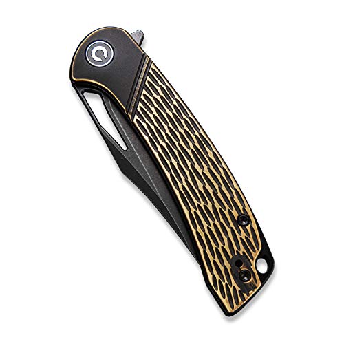 CIVIVI Dogma Pocket knife, Black Stonewashed D2 Blade, Brass Handle, Liner Lock, Ball Bearings Pivot,Flipper Opening Utility Knife with Reversible Deep Carry Pocket Clip C2005E