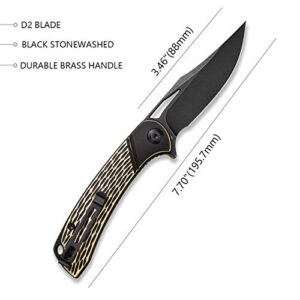 CIVIVI Dogma Pocket knife, Black Stonewashed D2 Blade, Brass Handle, Liner Lock, Ball Bearings Pivot,Flipper Opening Utility Knife with Reversible Deep Carry Pocket Clip C2005E