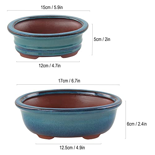 Happy Bonsai 6" 7" Glazed Pots, Value Set of 2 + 4 Soft Mesh Drainage Screens