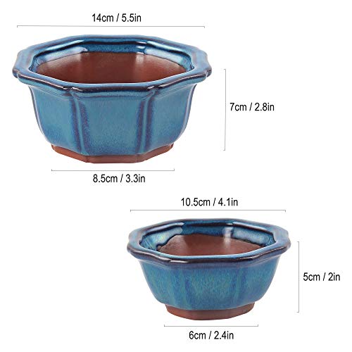 Happy Bonsai 5" Small Glazed Pots, Value Set of 2 + 4 Soft Mesh Drainage Screens