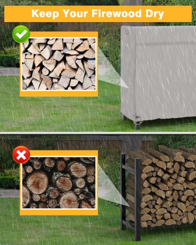 MR. COVER 4 Feet Firewood Rack Cover, 600D Heavy Duty Waterproof Log Rack Cover for Outdoor Wood Holder, Rip-Resistant and Snow-Resistant, 48L x 24W x 48H