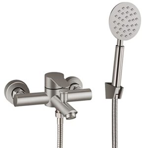 Aolemi Brushed Nickel Bathtub Faucet Wall Mount Only Tub Filler with Handheld Sprayer 6 Inch Centre Single Handle Shower Mixer Taps SUS304 Stainless Steel for Bathroom