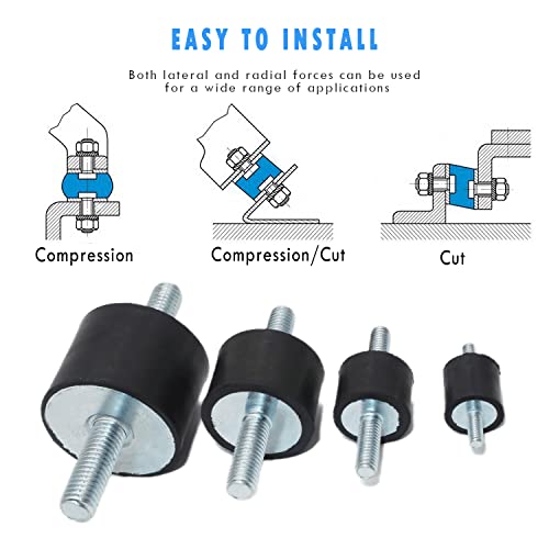 M10 Rubber Studs Shock Absorber Anti-Vibration Isolator Mounts, Rubber Cylindrical Vibration Isolation Mount, for Air Compressors, Garage Motor, Diesel Engines(with Non-Slip Nuts, 4 Pack Double Stud)