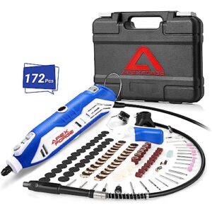 apexforge m6 variable speed rotary tool kit, keyless chuck & flex shaft, 172 pcs accessories, 6-speed, 4 attachments & carrying case for craft projects/diy creations/cutting/engraving