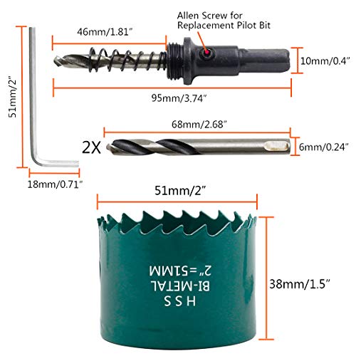 Qjaiune 51mm/2" Hole Saw BI-Metal Heavy Duty Hole Cutter for Wood Cornhole Boards Plastic Drywall Fiberboard