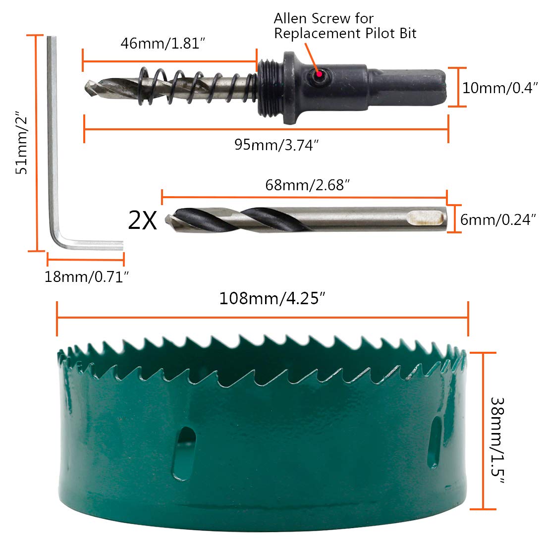 Qjaiune 108mm/4.25" Hole Saw BI-Metal Heavy Duty Hole Cutter for Wood Cornhole Boards Plastic Drywall Fiberboard