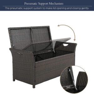 Ulax Furniture Outdoor Storage Bench, Deck Box for Patio Furniture, Rattan Style Deck Box w/Cushion (Beige)