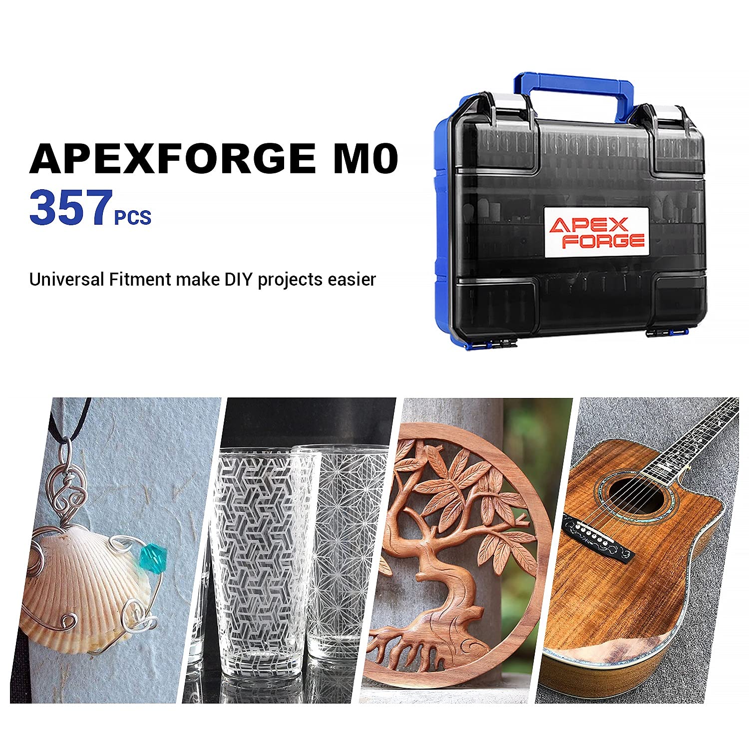 APEXFORGE M0 Rotary Tool Accessories Kit, 357 Pcs Accessories, 1/8"(3.2mm) Diameter Shanks, Universal Fitment for Easy Cutting, Sanding, Grinding, Drilling, and Engraving (Rotary Tool Not Included)