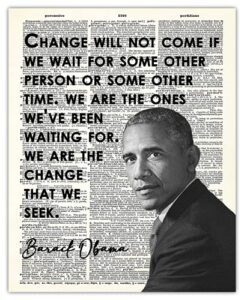 positive affirmations wall decor for kids: "change will not come if we wait" barack obama 8x10 inspirational, motivational poster & motivational wall art office decor for men & women