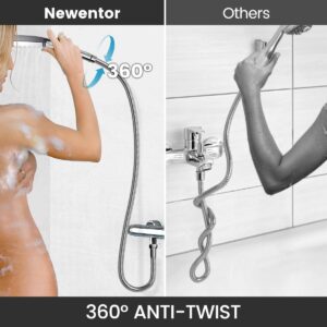 Newentor Handheld High Pressure Shower Head, 6 Spray Modes/Settings Detachable Shower Head, Chrome Finish Square Shower Head with Stainless Steel Hose and Multi-Angle Adjustable Shower Stand