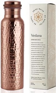 vedana premium hammered ayurvedic pure copper water bottle | leak proof 1 liter copper vessel for drinking water | great water bottle for sports, yoga & everyday use