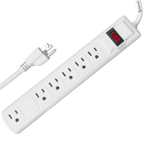 power strip with 3.5 ft cord, powerstrip steren surge protector with 6 ac 90 degree spacious outlets, 3.5 ft extension cord for home office, dorm essentials 150 joules, cul listed white