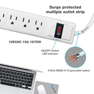 Power Strip with 3.5 Ft Cord, Powerstrip STEREN Surge Protector with 6 AC 90 Degree Spacious Outlets, 3.5 Ft Extension Cord for Home Office, Dorm Essentials 150 Joules, cUL Listed White