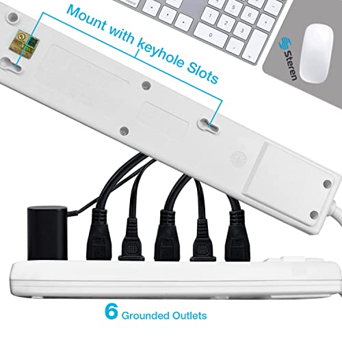 Power Strip with 3.5 Ft Cord, Powerstrip STEREN Surge Protector with 6 AC 90 Degree Spacious Outlets, 3.5 Ft Extension Cord for Home Office, Dorm Essentials 150 Joules, cUL Listed White