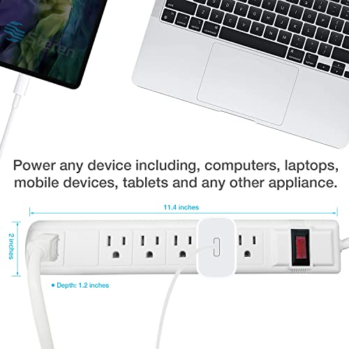 Power Strip with 3.5 Ft Cord, Powerstrip STEREN Surge Protector with 6 AC 90 Degree Spacious Outlets, 3.5 Ft Extension Cord for Home Office, Dorm Essentials 150 Joules, cUL Listed White