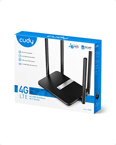 Cudy New AC1200 Dual Band Unlocked 4G LTE Modem Router with SIM Card Slot, 1200Mbps Mesh WiFi, EC25-AFX Qualcomm Chipset, 5dBi High Gain Antennas, DDNS, VPN, Cloudflare, LT500