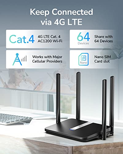 Cudy New AC1200 Dual Band Unlocked 4G LTE Modem Router with SIM Card Slot, 1200Mbps Mesh WiFi, EC25-AFX Qualcomm Chipset, 5dBi High Gain Antennas, DDNS, VPN, Cloudflare, LT500