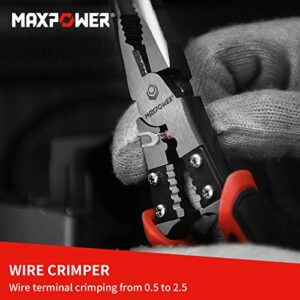 MAXPOWER 3Pcs Pliers Set, 5 in 1 Multifunctional Wire Stripper Crimper Cutter, Long Nose Pliers, Diagonal Side Cutting Pliers, Linesman Pliers 8 inch