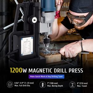 ZELCAN 1200W Electric Magnetic Drill Press with 0.9 inch Boring Diameter, Portable Heavy Duty Power Mag Drill 2900lb Force Electromagnet Industrial Drilling Machine for Metal Surface Home Improvement