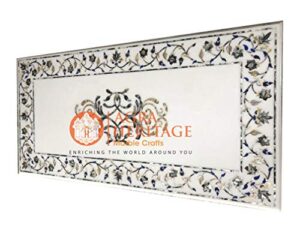 white marble dining inlay table top mother of pearl lapis lazuli inlay floral handicraft design decor