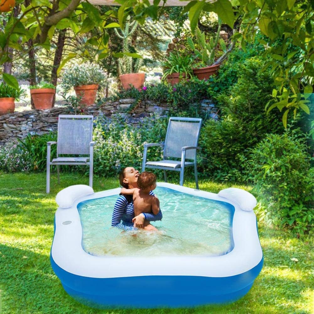 Inflatable Pool with 2 Seats,Headrest Cup Holder Family Paddling Pool Swimming Pool Bath Tub for Kids Toddlers Adults