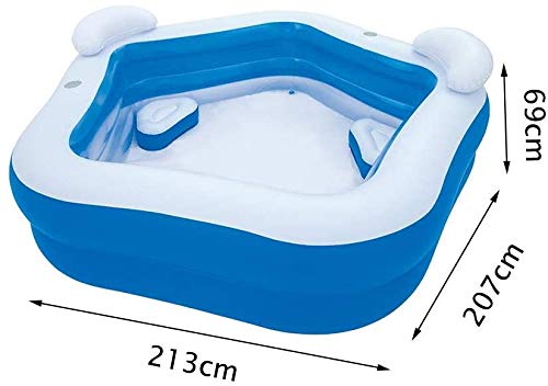 Inflatable Pool with 2 Seats,Headrest Cup Holder Family Paddling Pool Swimming Pool Bath Tub for Kids Toddlers Adults