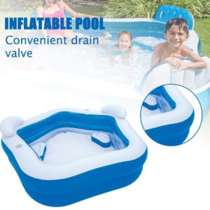 Inflatable Pool with 2 Seats,Headrest Cup Holder Family Paddling Pool Swimming Pool Bath Tub for Kids Toddlers Adults