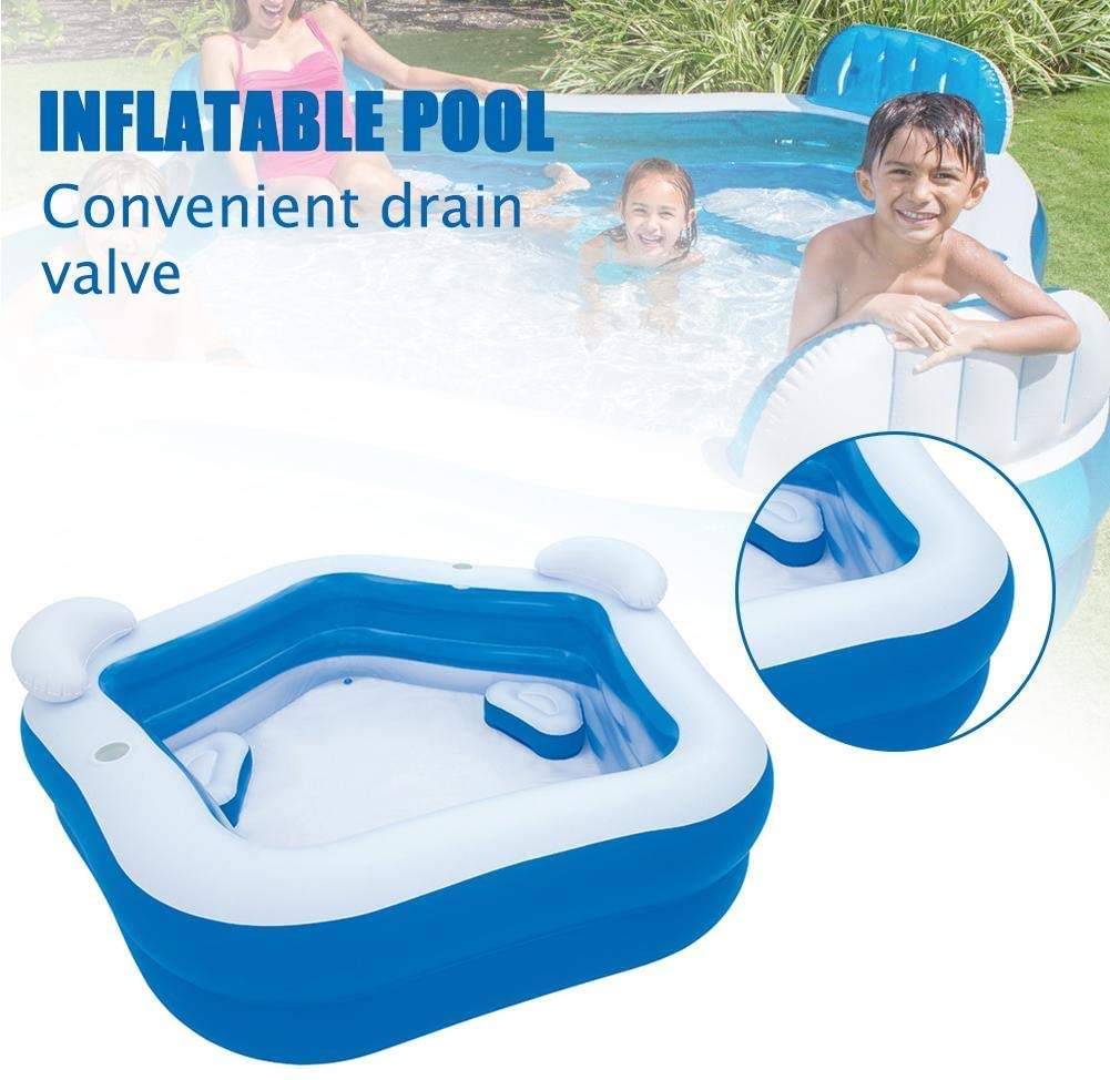 Inflatable Pool with 2 Seats,Headrest Cup Holder Family Paddling Pool Swimming Pool Bath Tub for Kids Toddlers Adults