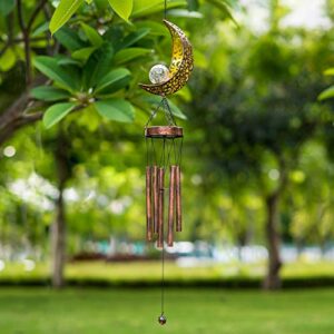 LeiDrail Solar Wind Chimes, Moon Wind Chime Crackle Glass Ball Warm LED Light, Outside Hanging Outdoor Decor with Metal Tubes Unique Memorial Sympathy Gift for Wife Mom Grandma