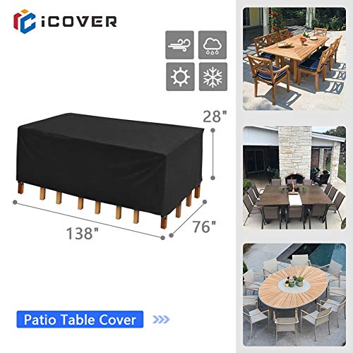 iCOVER Patio Furniture Cover, 138"x76" Rectangular/Oval Patio Table Cover, Easy On/Off, Waterproof Dustproof Cover for Outdoor Dining Table Set, Sectional Sofa Set