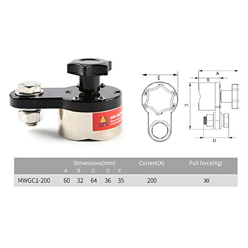 Welding Clamps, 200A Magnetic Welding Ground Clamp, 9255-1060 Switchable On/Off Controlled Rare Grounding Magnet Connector for Welding Machine