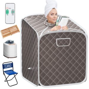 giantex portable steam sauna spa 2l folding private sauna tent w/chair foot, massage roller, absorbent pad,9 adjustable temperature levels for stress fatigue 33 x 33x 42 inch (gray)