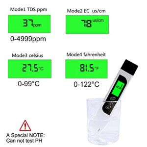 HYQELEO TDS Meter Digital Water Tester,TDS EC & Temperature Meter 3 in 1, Ideal PPM Meter for Drinking Water,RO System Aquariums Swimming Pool and More, 0-9990 ppm meter