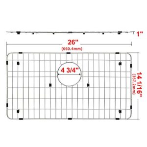 LQS Stainless Steel Kitchen Sink Bottom Grid and Sink Protector, Protective Sink Grid 26 x 14 Inches with Rear Drain for Single Sink Bowl