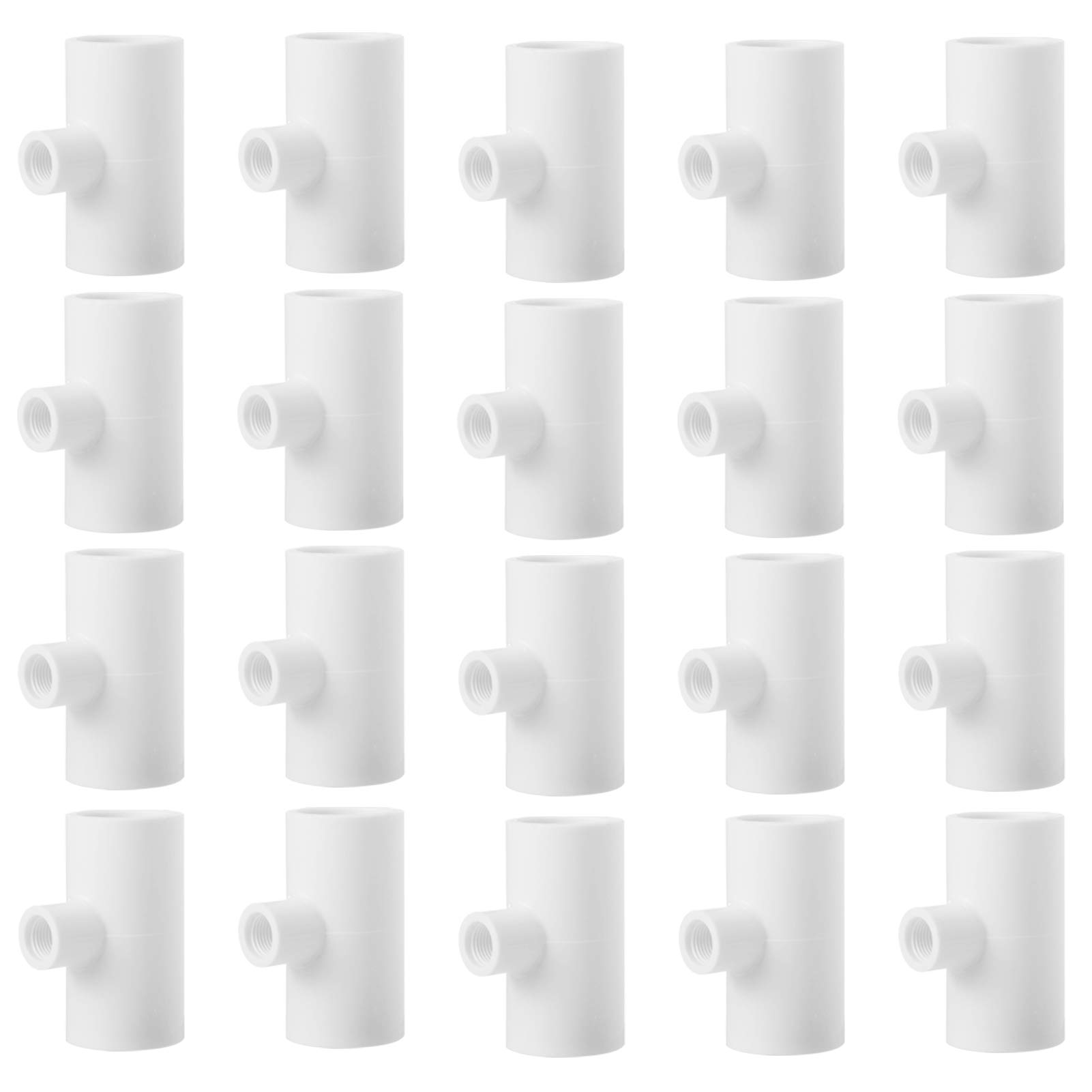 Pack of 20 Chicken Waterer PVC Tee Fittings- Fully Automatic for Threaded Poultry Nipples Chicken Water Drinker and Feeder Cups, White