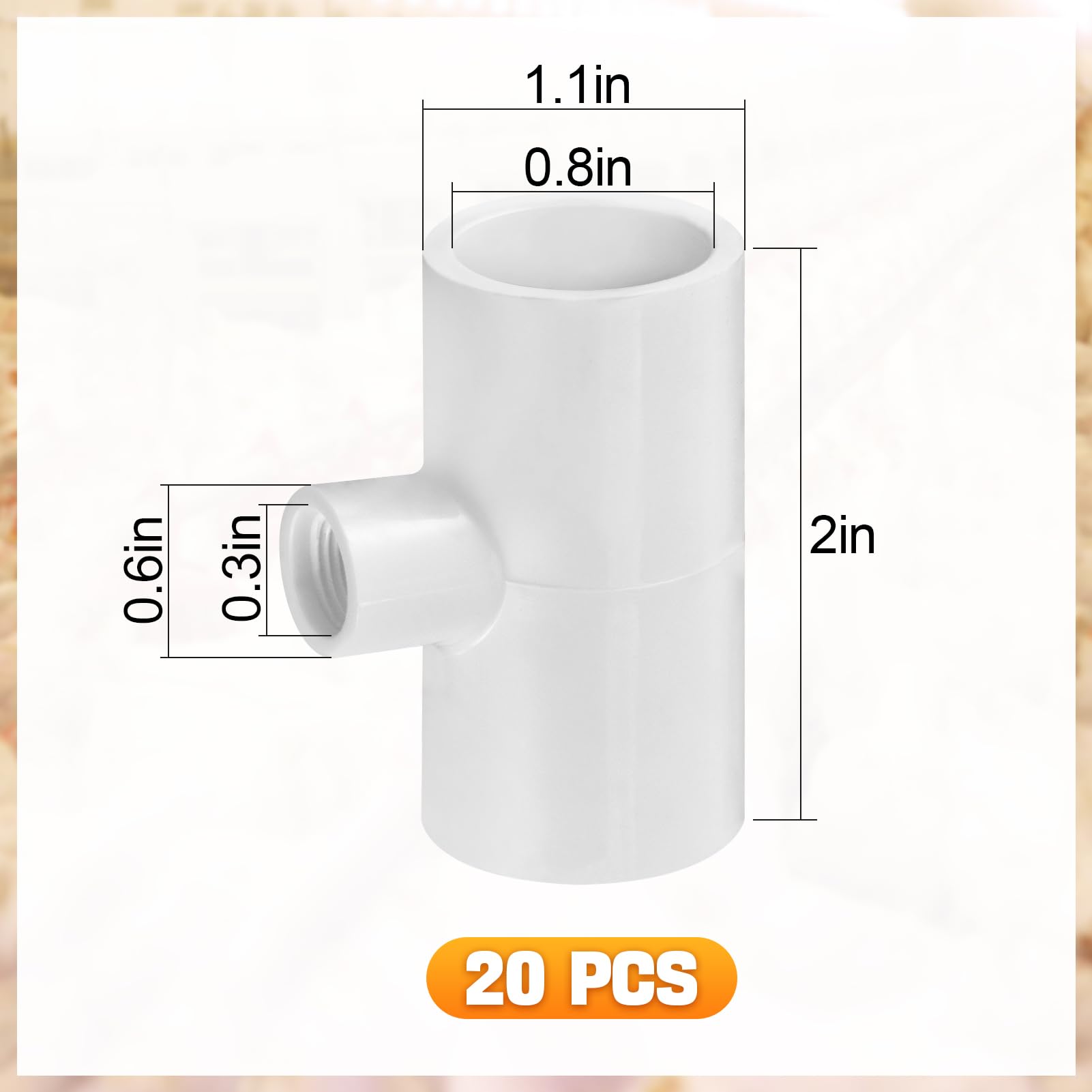 Pack of 20 Chicken Waterer PVC Tee Fittings- Fully Automatic for Threaded Poultry Nipples Chicken Water Drinker and Feeder Cups, White