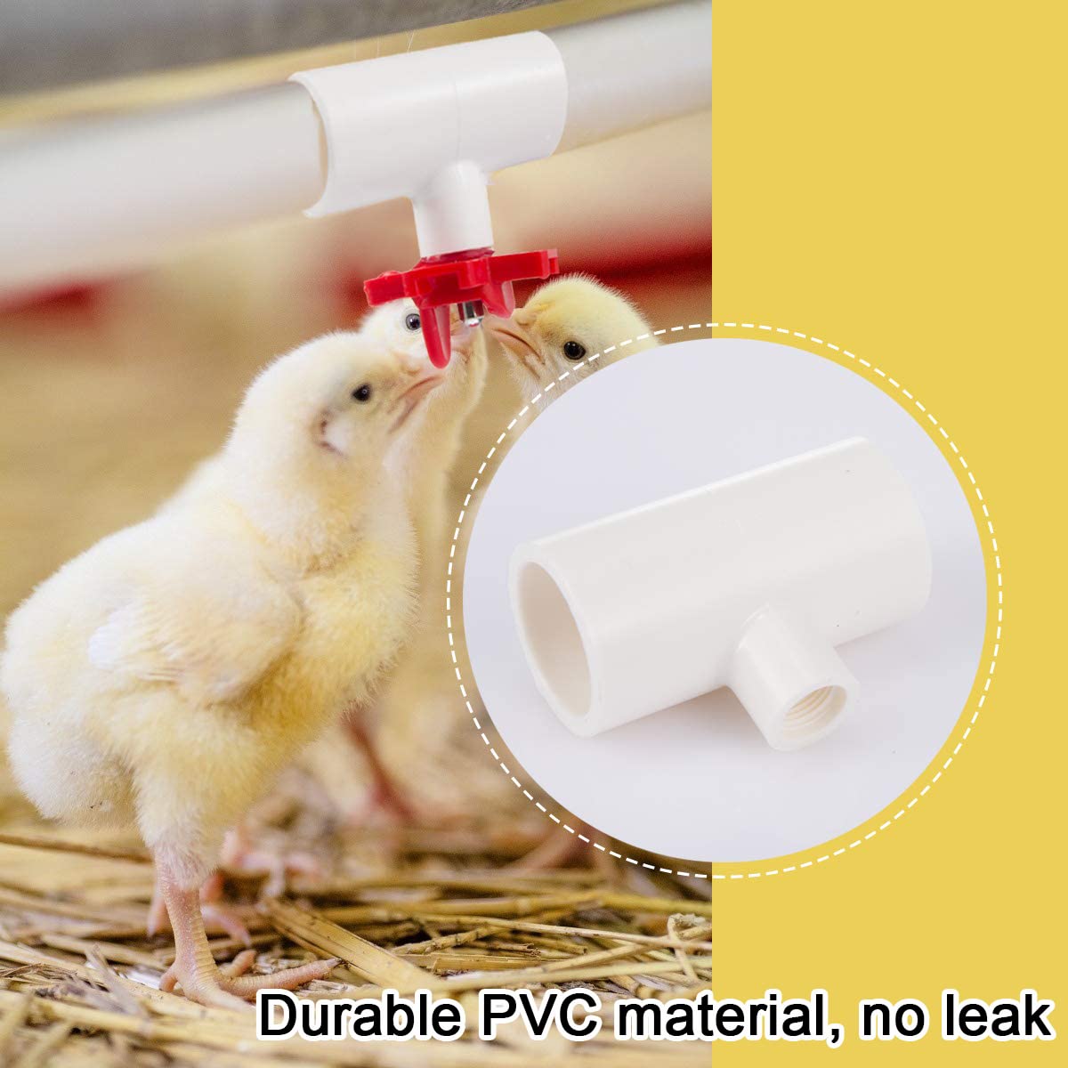 Pack of 20 Chicken Waterer PVC Tee Fittings- Fully Automatic for Threaded Poultry Nipples Chicken Water Drinker and Feeder Cups, White