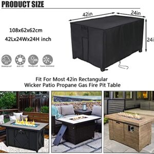 POMER Fire Pit Cover, Rectangular 42inch Firepit Cover for Outdoor Fireplace Waterproof Propane Fire Table Cover - 42x24x24inch