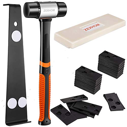 ZEXHOM Professional Laminate Wood Flooring Installation Kit with Solid Long Tapping Block, Widen Pull Bar, Reinforced Double-Faced Mallet and 40 Spacers