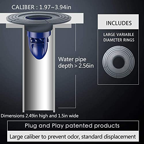 Shower Floor Drain Backflow Preventer One Way Drain Valve Sewer Core Magnetic Drainage Insert Drain Plug Oversized(2-3.9in Hole) (Suitable for Tube Depth 2.56-4.13in) (Caliber 2-3.9in ,Depth 2.56in)