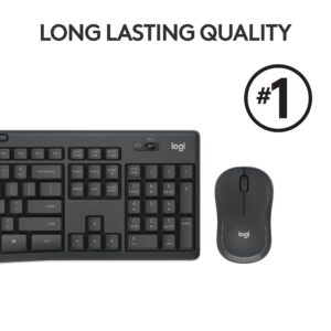 Logitech MK295 Wireless Mouse & Keyboard Combo with SilentTouch Technology, Full Numpad, Advanced Optical Tracking, Lag-Free Wireless, 90% Less Noise - Graphite