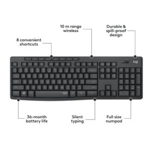 Logitech MK295 Wireless Mouse & Keyboard Combo with SilentTouch Technology, Full Numpad, Advanced Optical Tracking, Lag-Free Wireless, 90% Less Noise - Graphite