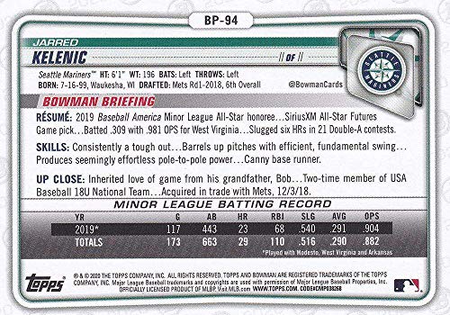 2020 Bowman Prospects #BP-94 Jarred Kelenic Seattle Mariners RC Rookie MLB Baseball Trading Card