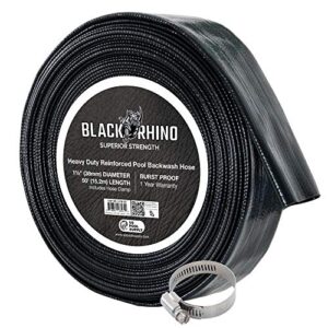u.s. pool supply black rhino 1-1/2" x 50' pool backwash hose with hose clamp - extra heavy duty superior strength, thick 1.2mm (47mils) - weather burst resistant - drain clean swimming pools & filters