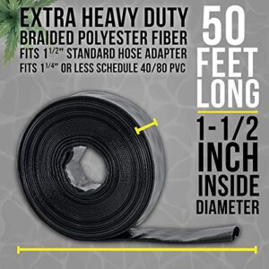 U.S. Pool Supply Black Rhino 1-1/2" x 50' Pool Backwash Hose with Hose Clamp - Extra Heavy Duty Superior Strength, Thick 1.2mm (47mils) - Weather Burst Resistant - Drain Clean Swimming Pools & Filters