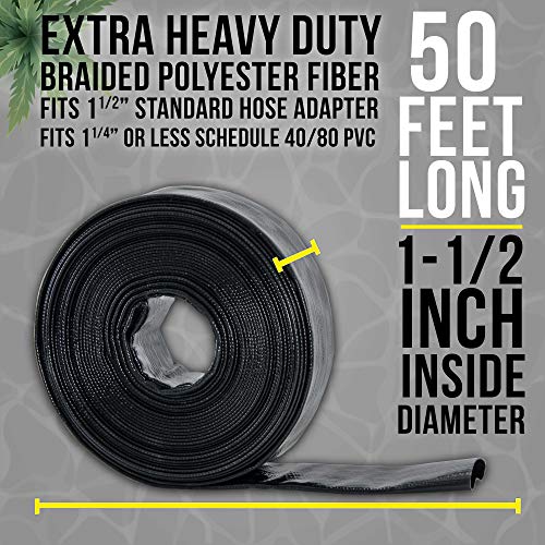U.S. Pool Supply Black Rhino 1-1/2" x 50' Pool Backwash Hose with Hose Clamp - Extra Heavy Duty Superior Strength, Thick 1.2mm (47mils) - Weather Burst Resistant - Drain Clean Swimming Pools & Filters