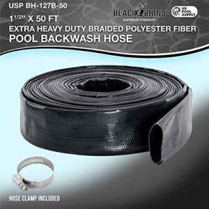U.S. Pool Supply Black Rhino 1-1/2" x 50' Pool Backwash Hose with Hose Clamp - Extra Heavy Duty Superior Strength, Thick 1.2mm (47mils) - Weather Burst Resistant - Drain Clean Swimming Pools & Filters