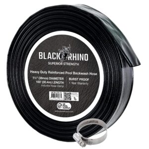 u.s. pool supply black rhino 1-1/2" x 100' pool backwash hose with hose clamp - extra heavy duty superior strength, thick 1.2mm (47mils) - weather burst resistant - drain clean swimming pools, filters